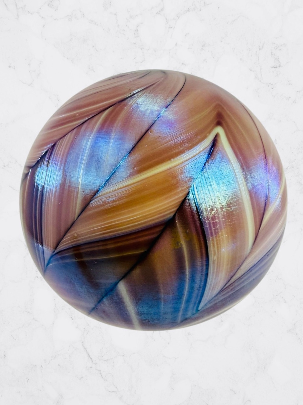 Vintage 1989 Gibson Opalescent Slag Glass Pink Purple Swirl Paperweight Desk